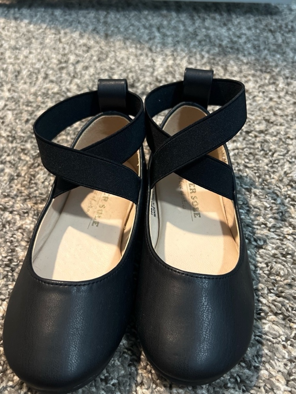 Little Girls Black Cross-Strap Ballet Flats
